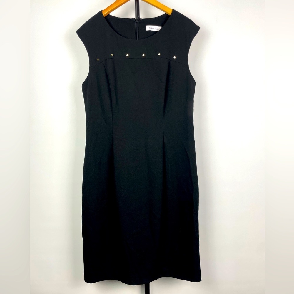 Calvin Klein Black Career Sleeveless Round Neck Studded Bust Sheath Dress‎